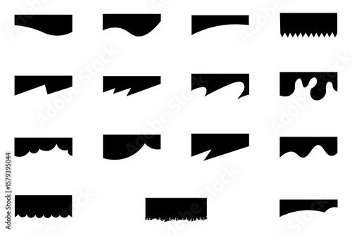 Sixteen Black Shape Variations Rectangular Design Elements Graphic Set Abstract Geometric Forms