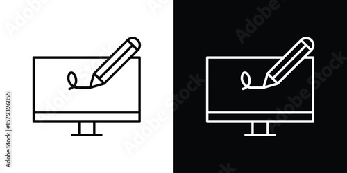 Electronic signature icon in outline and solid vector sign for web