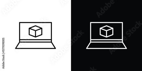 Computer simulation icon in outline and solid vector sign for web