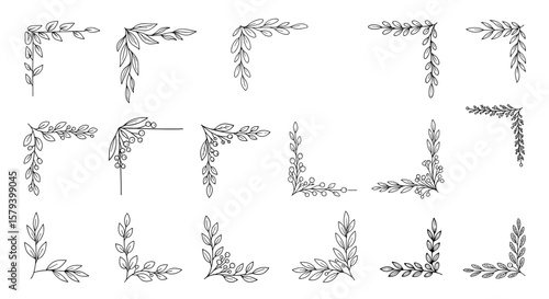 Collection of decorative corner flourish elements for elegant design and vintage scrapbooking applications featuring intricate floral motifs