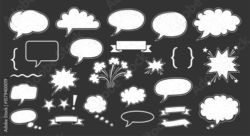 Collection of graphic elements for comic books and cartoons including speech bubbles and explosions