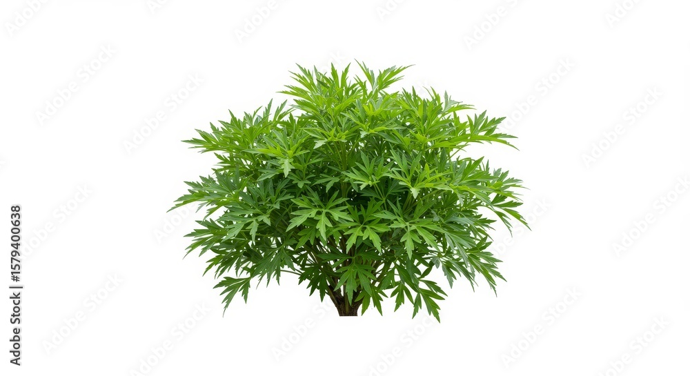 Fototapeta premium Lush Green Plant on White Background - Vibrant green foliage, symbolizing nature, growth, freshness, life, and purity. A perfect for natural product branding