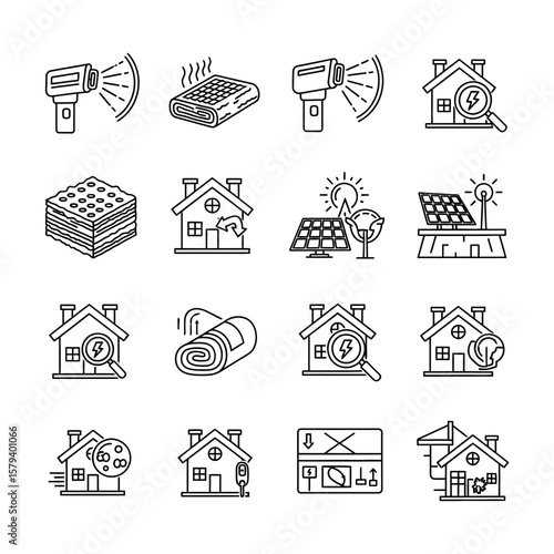 Set of line icons about house inspection and repair