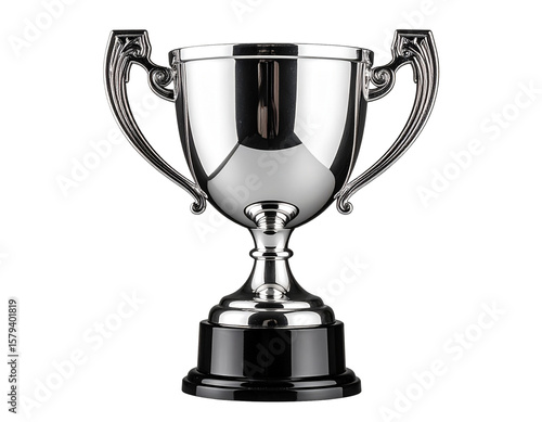  Silver Trophy Cup from Low Angle with Dramatic Shadows, Symbol of Victory, Isolated