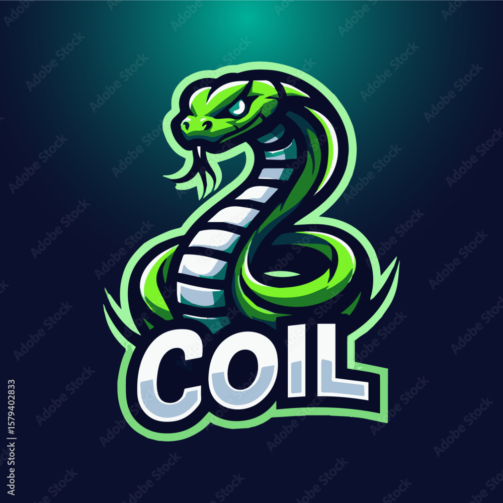 Fototapeta premium Snake Esports Logo Featuring Coiled Serpent with Open Fangs and Sleek Vector Design