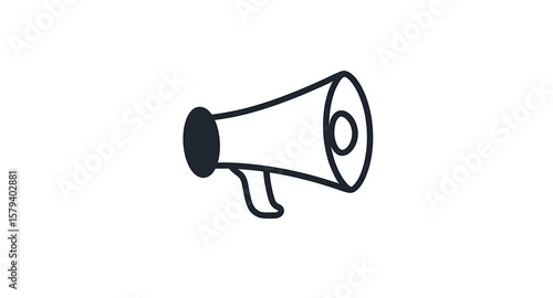 Black outline illustration of a classic megaphone on white background bullhorn speaker