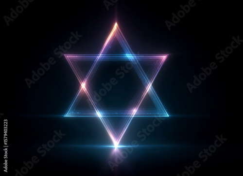 Wallpaper Mural Glowing star of david formed by neon lights against a dark background with light reflections Torontodigital.ca