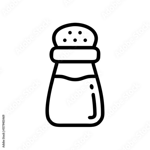 Minimalist black outline vector icon of a salt shaker, symbolizing seasoning, cooking, and kitchen essentials. Isolated on a white background