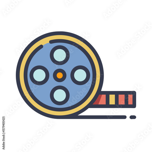 Film reel with film strip in colorful flat design style  
