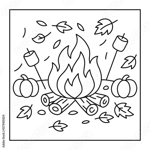 Fall Campfire Coloring Sheet – Roasting Marshmallows Activity for Kids