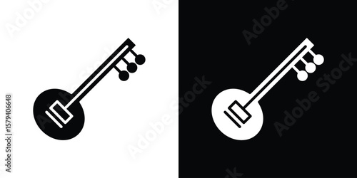 Sitar icon vector glyph pack. Black silhouette icons.