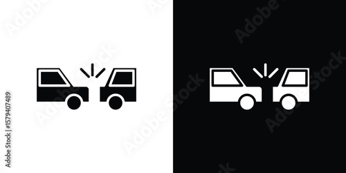 Rear end collision icon vector glyph pack. Black silhouette icons.