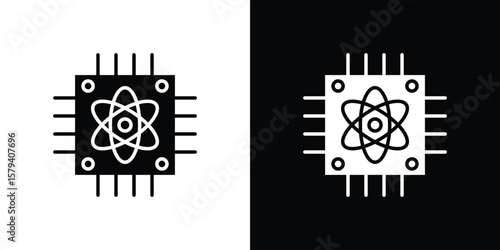 Quantum computing icon vector glyph pack. Black silhouette icons.