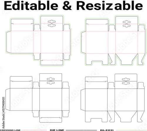 13 Small square Hanging box,die line template of packaging box with fold lock and top hanger hole model.