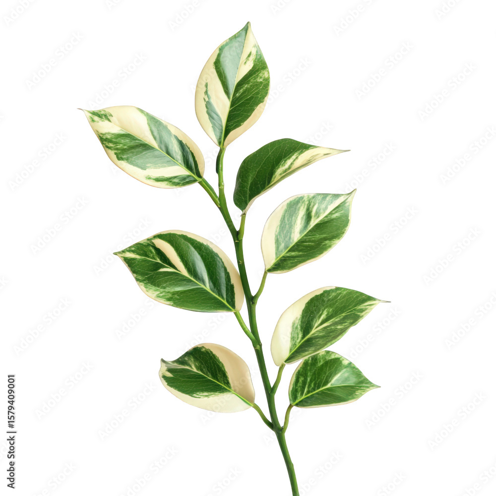 Fototapeta premium Variegated euonymus branch with green and white leaves on isolated background