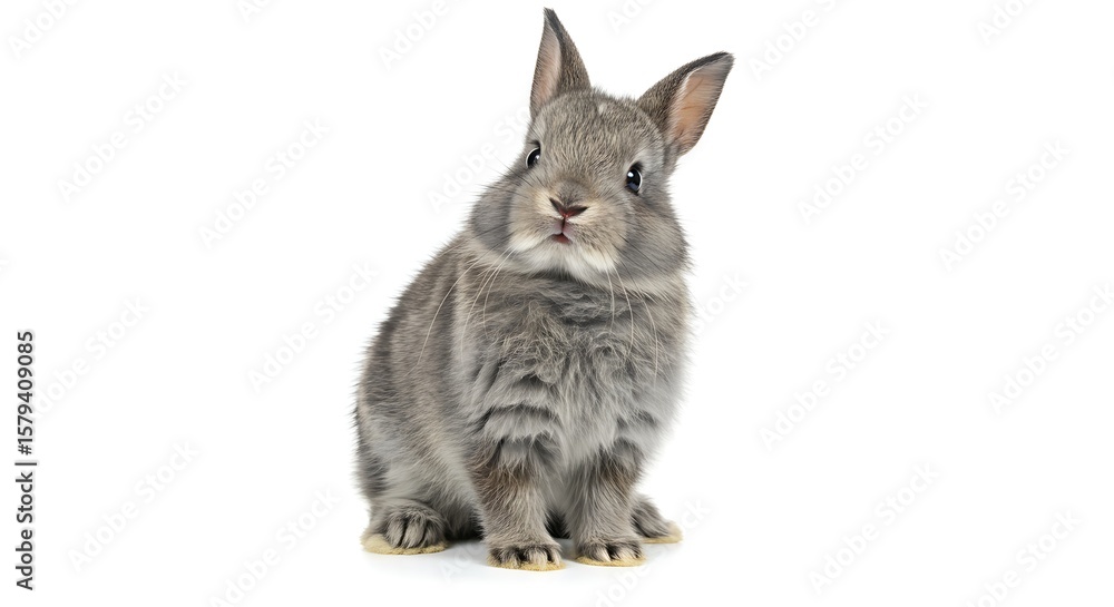 Obraz premium Adorable Gray Bunny Rabbit Isolated on White Background