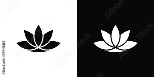 Lotus flower icon vector glyph pack. Black silhouette icons.
