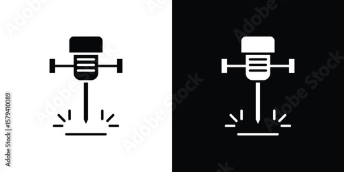 Hydraulic breaker icon vector glyph pack. Black silhouette icons.