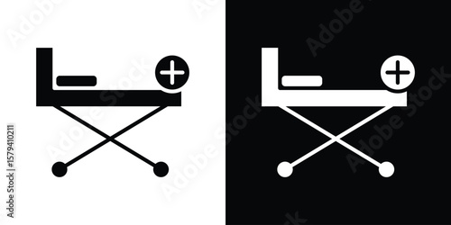 Hospital bed icon vector glyph pack. Black silhouette icons.
