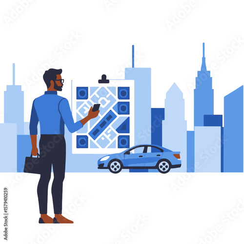 Car Sharing App Concept- Modern Transportation Solutions- Mobile Booking for Ride Sharing Services- Urban Mobility & Convenience Illustration
