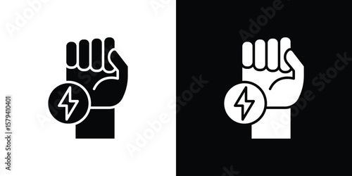 Hand with Power icon vector glyph pack. Black silhouette icons.