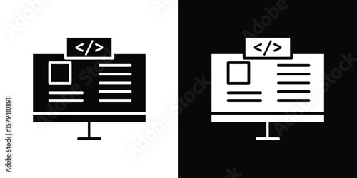 Front end icon vector glyph pack. Black silhouette icons.