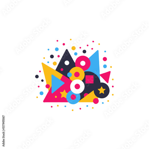 Colorful Geometric Shapes Design-Abstract Vector Illustration with Triangles Circles Squares and Stars-Modern Art Graphic Composition