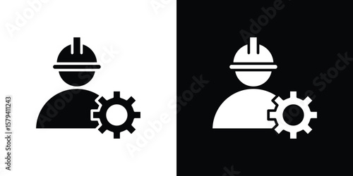 Engineer icon vector glyph pack. Black silhouette icons.