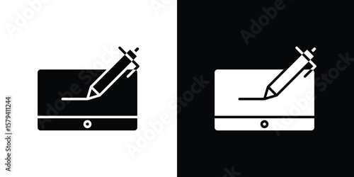 Electronic signature icon vector glyph pack. Black silhouette icons.