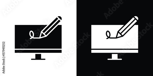 Electronic signature icon vector glyph pack. Black silhouette icons.