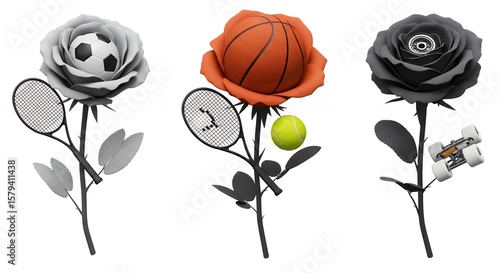 Rose flowers with sports objects