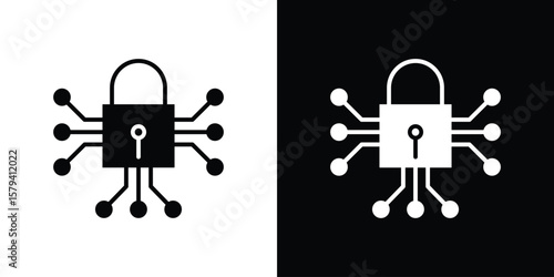 Cyber security icon vector glyph pack. Black silhouette icons.