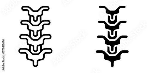 Spine icon set. Minimalist outline and solid style illustration of a spine anatomy for healthcare, medical or educational purposes. Clean and modern design.