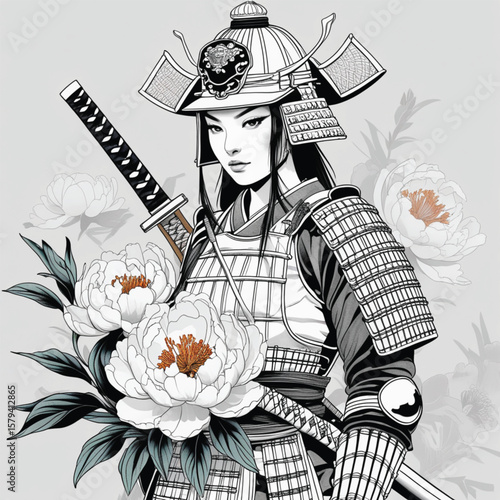 samurai woman with flowers
