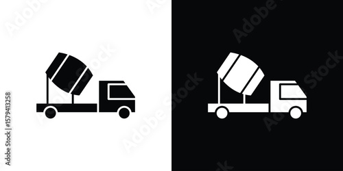Cement truck icon vector glyph pack. Black silhouette icons.