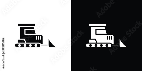 Bulldozer icon vector glyph pack. Black silhouette icons.