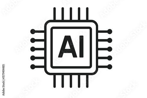Artificial intelligence AI icon. Technology microchip logo. Digital computer processor chip. Machine learning, neural network, cpu, data processing vector illustration.