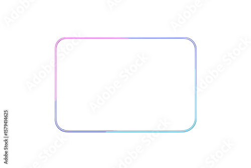 Colorful neon rectangle frame with rounded edges. Illuminate glowing light border. Retro led lamp tube for banner or poster. Abstract vector graphic element for design.
