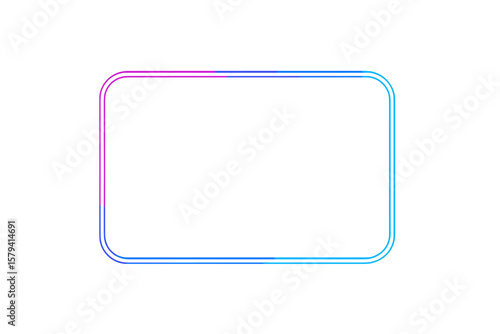 Neon rectangle frame with rounded corners. Glowing light border for text. Retro led lamp tube effect. Abstract futuristic gradient shape. Vector background for presentation.