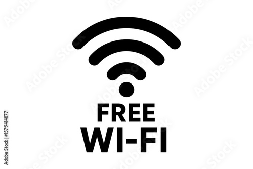 Free Wi-Fi Symbol Icon. Wireless Internet Access Sign. Black WiFi Signal Logo. Public Hotspot Connectivity. Vector Illustration for Cafe, Airport, Hotel, Office, Transparent Background