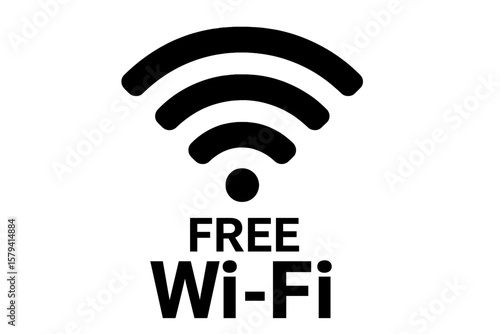 Free Wi-Fi Symbol Icon. Wireless Internet Access Sign. Black WiFi Signal Logo. Public Hotspot Connectivity. Vector Illustration for Cafe, Airport, Hotel, Office, Transparent Background