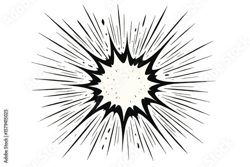 Dynamic comic explosion burst, radial speed lines, explosive force, action starburst, concentrated energy impact, manga motion effect, fight scene, dramatic impact