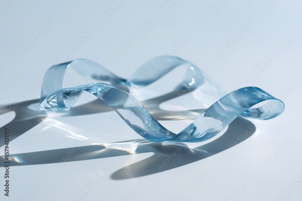 Fototapeta premium Elegant translucent ribbon with fluid waves and shadows on a light surface