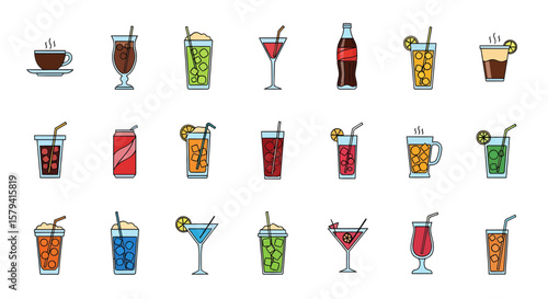 Colorful Drinks Collection, Graphic Style, Digital Format