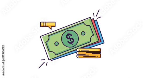 Cash and Currency Illustration, Finance Concept, Digital Art, Modern Environment, Creative Viewpoint