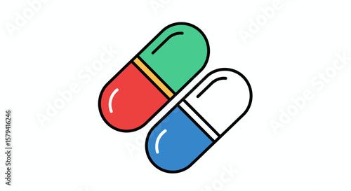 Colorful Capsules in Graphic Design, Medical Concept, Digital Art Environment, Creative Viewpoint
