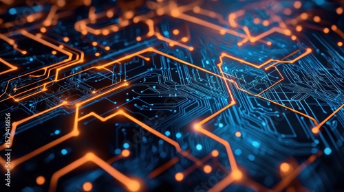 Abstract Circuit Board: Glowing Network of Technology