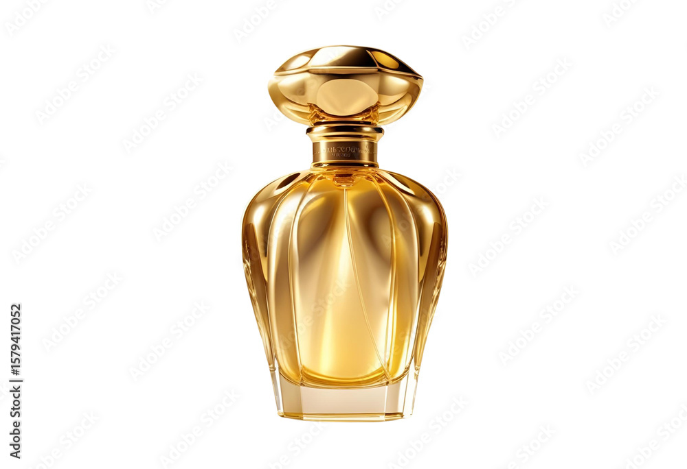 Golden luxury perfume bottle isolated for fragrance, beauty, and cosmetic display. Golden luxury perfume bottle isolated for fragrance, beauty, and cosmetic display.