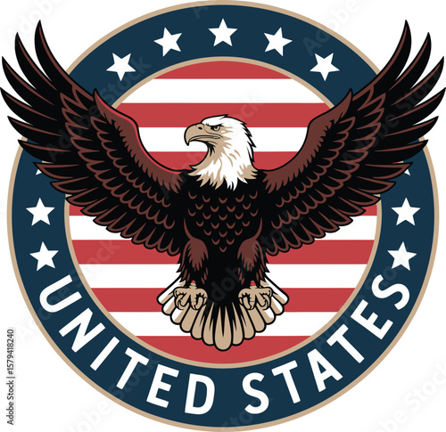 American eagle flag vector emblem with patriotic USA stars and stripes design