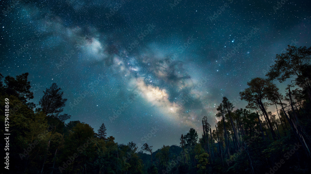 Fototapeta premium Milky Way over a forest at night
